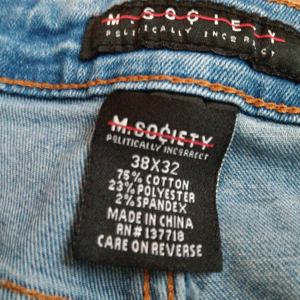 M. SOCIETY MEN'S SIZE 38×32 DENIM BLUE JEANS.